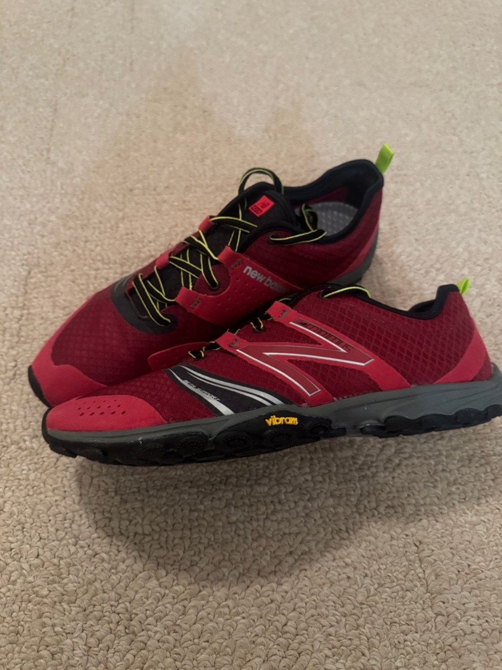 New Balance Men's Red and Black Athletic Running Shoes with Neon Accents